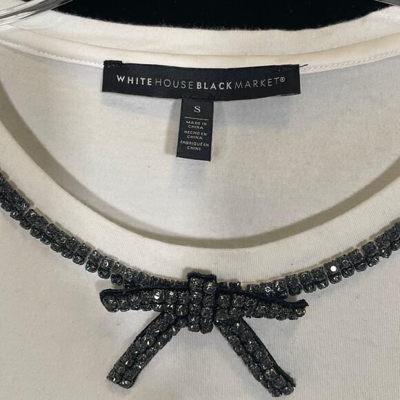 White House Black Market‎ Tee Rhinestone Bow Neckline Embellished Party S - Picture 2 of 4